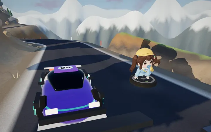 絶壁の道を走るかし子のカート